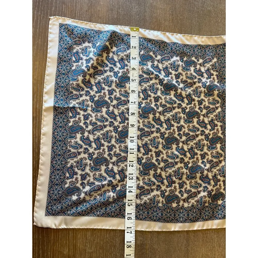 Vintage Blue Cream Paisley Silk Square Scarf Tie Handkerchief made in italy